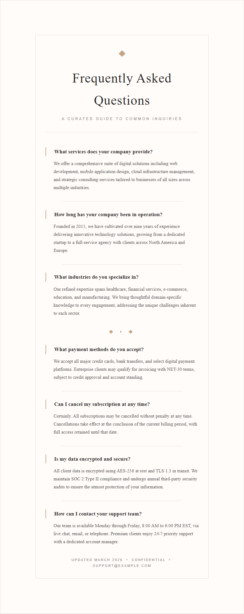 Elegant sophisticated FAQ